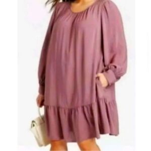 1X AVA VIV Women’s  Mauve Long Sleeve Baby doll Dress with Drop Hem